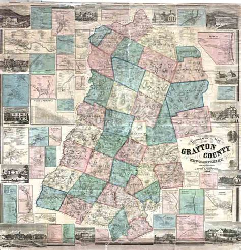 Map of Grafton County, NH 1857 - Print of Wall Map