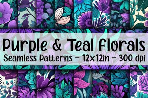 Purple and Teal Floral Seamless Patterns Graphic by oldmarketdesigns ...