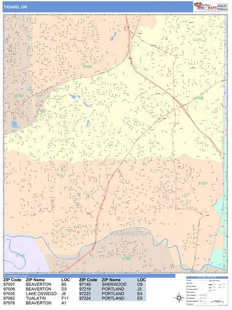 Tigard Oregon Wall Map (Color Cast Style) by MarketMAPS - MapSales.com