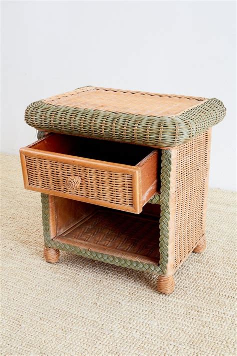 Pair of French Wicker Nightstands Attributed to Grange at 1stDibs | wicker night stands