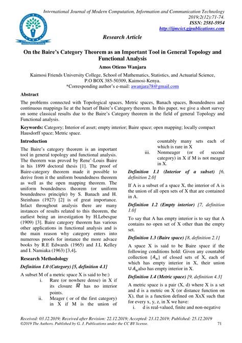 (PDF) On the Baire's Category Theorem as an Important Tool in General Topology and Functional ...