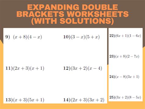 Expanding double brackets worksheets (with solutions) | Teaching Resources