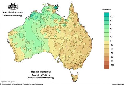 Australia trend in total rainfall, 1970-2019 Cartography Map, Physical Geography, Australia Map ...