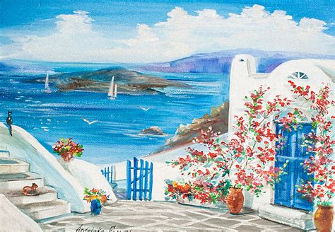 Seascape Oil Painting Greek Island Oil Painting Santorini - Etsy Canada