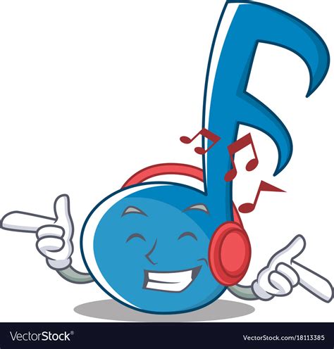 Listening music note character cartoon Royalty Free Vector