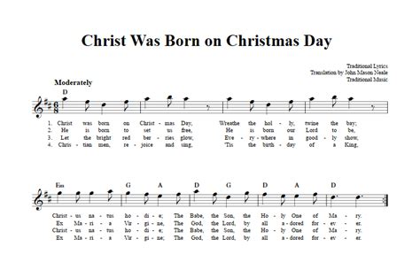 Christ Was Born on Christmas Day E-Flat Instrument Sheet Music (Lead Sheet) with Chords and Lyrics