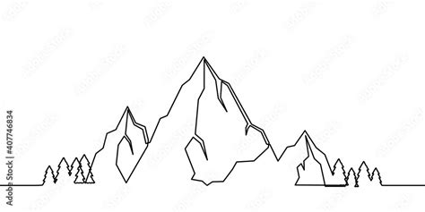 Mountains landscape one line drawing. One continuous line mountain and ...