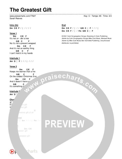 The Greatest Gift Chords PDF (Sarah Reeves) - PraiseCharts