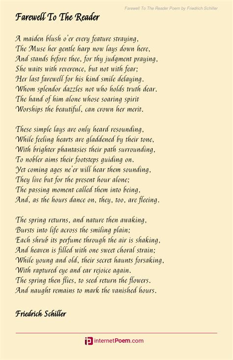 Farewell To The Reader Poem by Friedrich Schiller