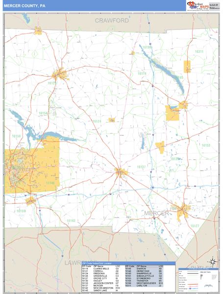 Mercer County, Pennsylvania Zip Code Wall Map | Maps.com.com