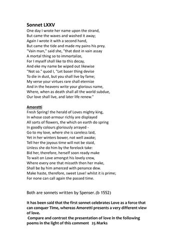 AQA unseen Poetry - Spenserian Sonnets | Teaching Resources