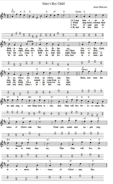 Mary's Boy Child Mandolin Tab - Tenor Banjo Tabs