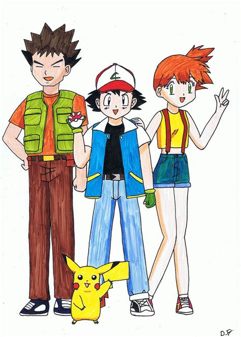 Ash, Misty, Brock and Pikachu by maskeraderosen on DeviantArt