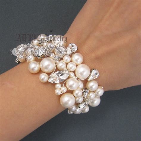 Bridal Bracelet Pearl Wedding Bracelet Vintage Style Chunky