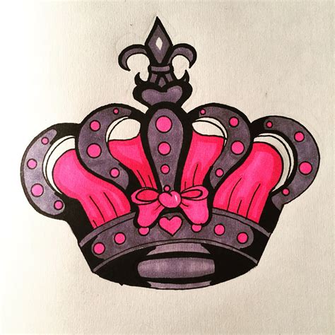 A queen's crown done in a tattoo flash art style with copic markers by ...