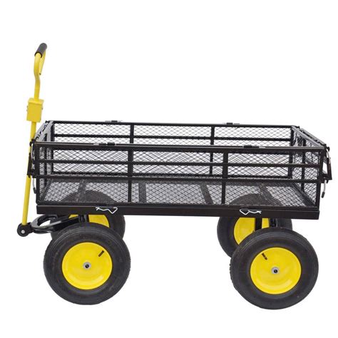 Tunearary 12.8 cu. ft. Metal Wagon Garden Cart Truck, Yellow and Black, Outdoor Garden, Carrying ...