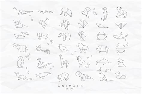 Premium Vector | Animals flat origami set crumpled