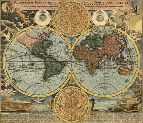 Map of Vintage World Continents Map 1663 ǀ Maps of all cities and countries for your wall ...