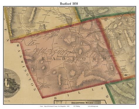 Bradford, New Hampshire 1858 Old Town Map Custom Print - Merrimack Co ...