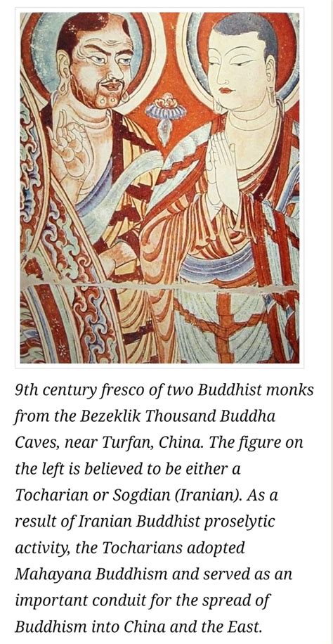 Century fresco of two Buddhist monks from the Bezeklik Thousand Buddha ...