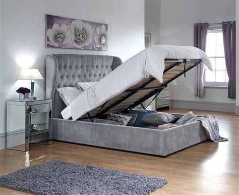 Dakota Fabric Ottoman Bed Frame Silver - Bedworld ireland