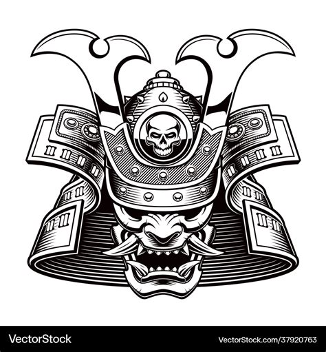 Black and white a samurai mask Royalty Free Vector Image