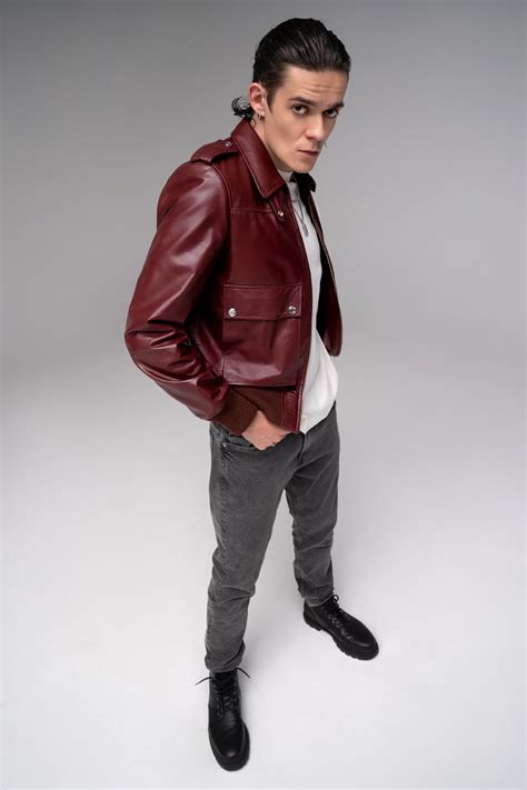 Castor - Leather Bomber Jacket - Cherry