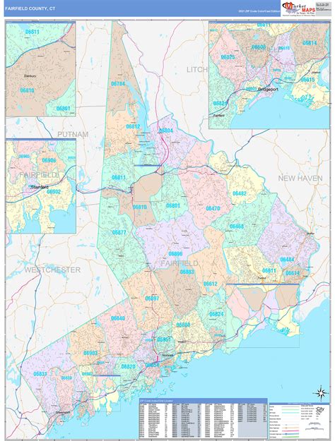 Fairfield County, CT Wall Map Color Cast Style by MarketMAPS