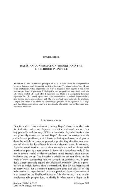 (PDF) Bayesian Confirmation Theory and The Likelihood Principle | Daniel Steel - Academia.edu