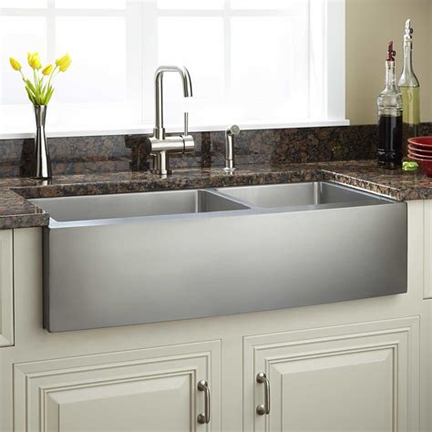 39" Optimum 60/40 Offset Double-Bowl Stainless Steel Farmhouse Sink - Curved Apron - Kitchen