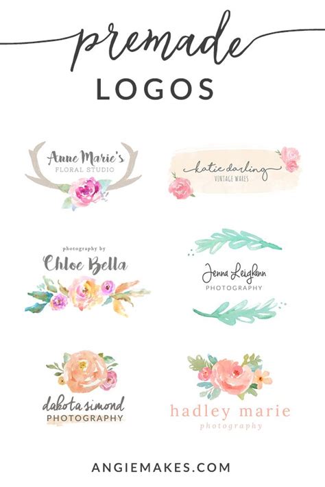 Cute Watercolor Premade Logos | Logo design creative, Watercolor logo ...