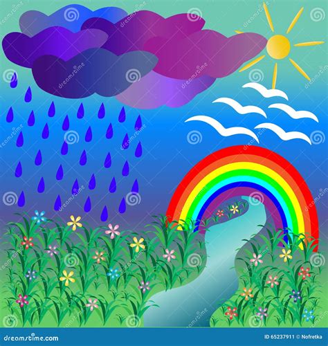 Natural Scenery with Rainbow Stock Vector - Illustration of horizon, idyllic: 65237911