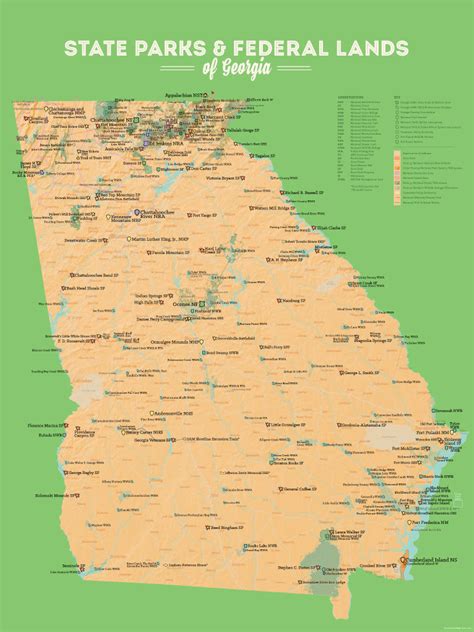 Georgia State Parks & Federal Lands Map 18x24 Poster - Best Maps Ever