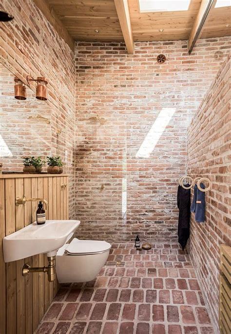 25 Stylish And Trendy Bathroom With Exposed Brick Tiles | HomeMydesign