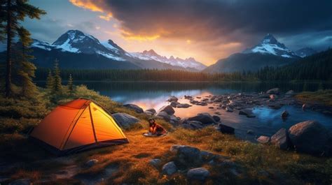 Premium AI Image | Camping on a mountain