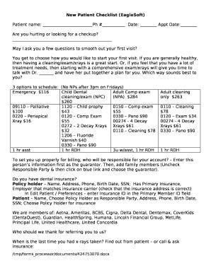 New Patient Checklist (EagleSoft) Doc Template | pdfFiller