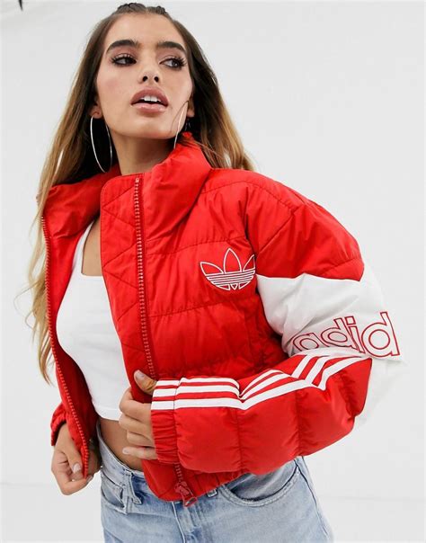 adidas Originals Synthetic Cropped Puffer Jacket in Red | Lyst Canada