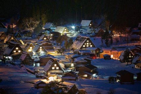 landscape, Nature, Winter, Village, Night, Snow, Japan, House, Trees ...