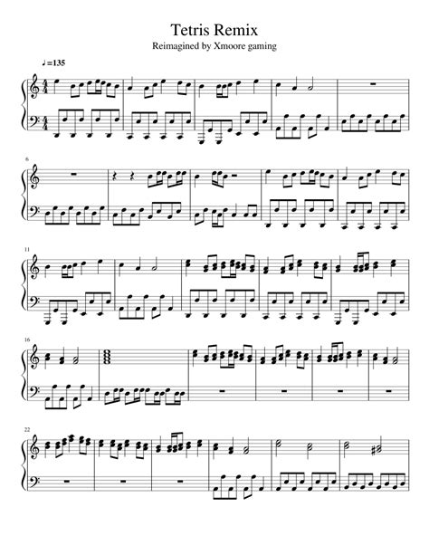 Tetris Theme A remix sheet music for Piano download free in PDF or MIDI