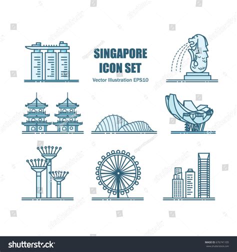 Singapore Landmarks Stock Vector (Royalty Free) 676741105 | Shutterstock