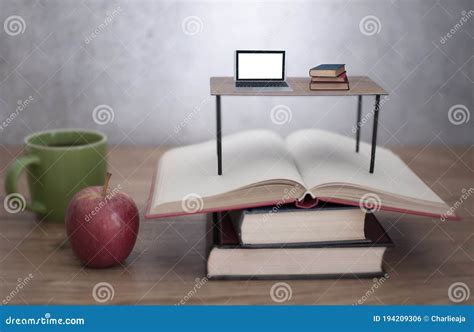 Study Desk with Laptop and Books Stock Photo - Image of desk, university: 194209306