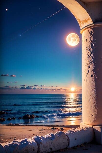 Premium AI Image | A lighthouse on the beach at sunset.