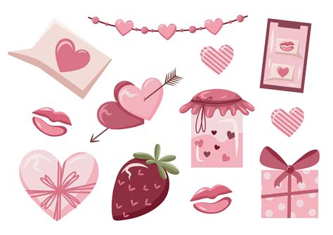 Valentines day stickers set, love symbol objects and cute lettering ...