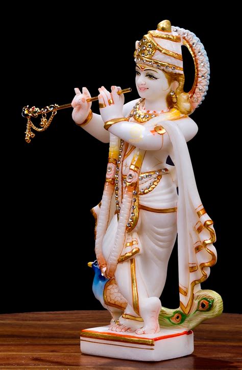 Marble Krishna Statue 25 cm Big Hand Painted Marble Lord | Etsy