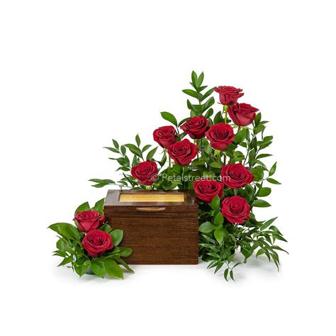 Cremation Urn Flower Arrangement with Roses and Lush Foliage – Petal ...