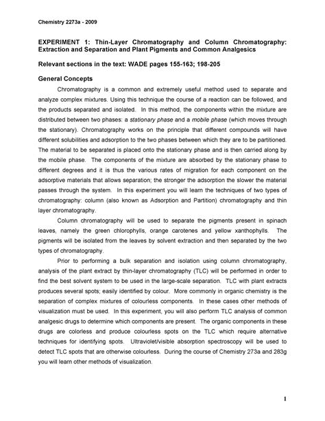 Experiment 1 2009 - Chromatography is a common and extremely useful ...