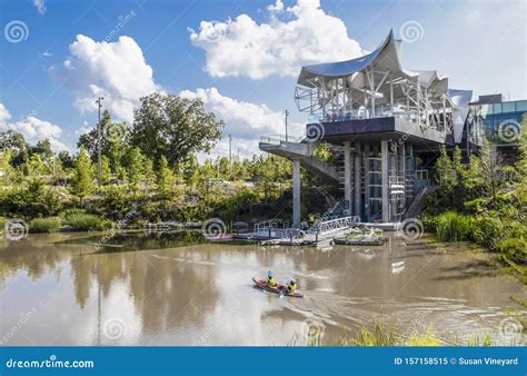 Tulsa USA The Boathouse At The Gathering Place Public Park With People ...