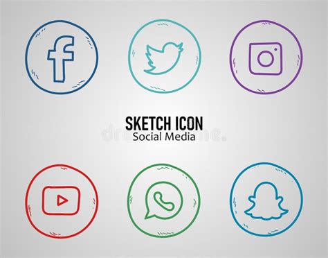 Sketch Social Media Badges - Circle Version Editorial Stock Image - Illustration of buttons ...