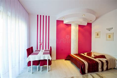 Red theme bedroom stock image. Image of house, fixtures - 73987929