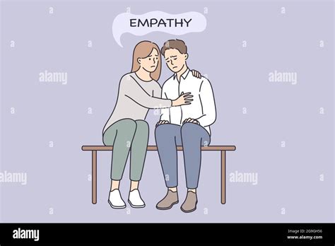 Empathy and Compassion, understanding concept. Young woman sitting and embracing sad depressed ...